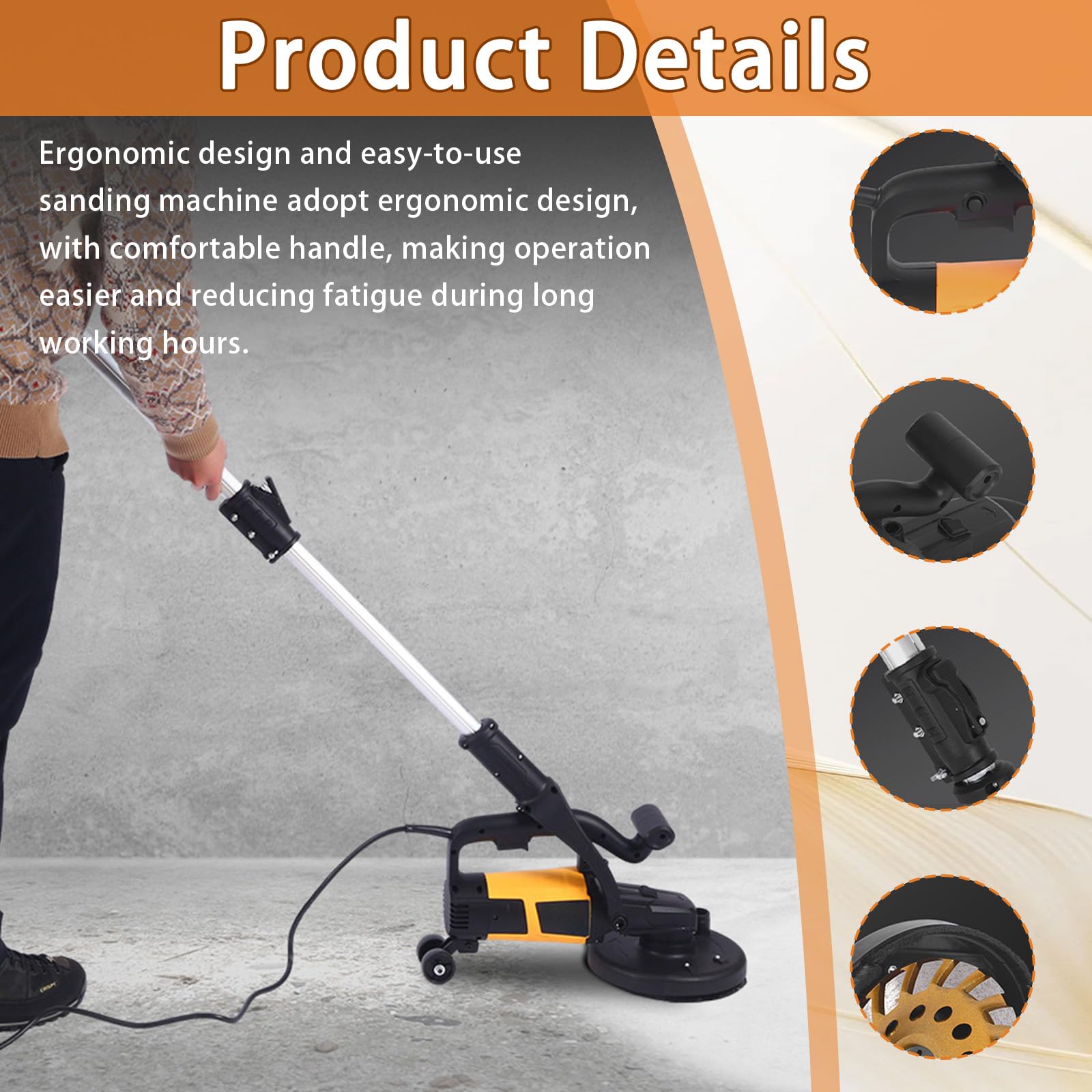 Ponceuse Beton, Ponceuse Murale 1100W Meuleuse à Béton 2800 tr/min Ø180mm Disque de Ponçage Ponceuse Platre pour Murs et Sols en Béton