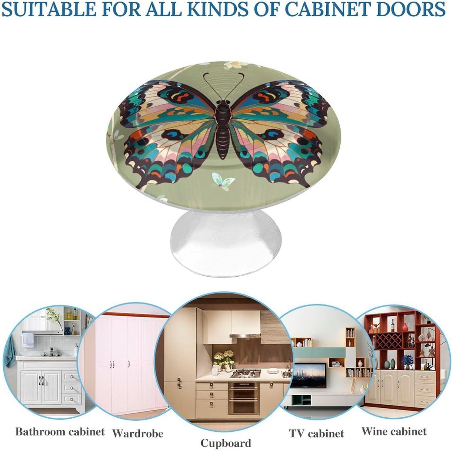 Ancient Butterfly Round Cabinet Knobs for Home, Smooth Drawer Pulls image 3