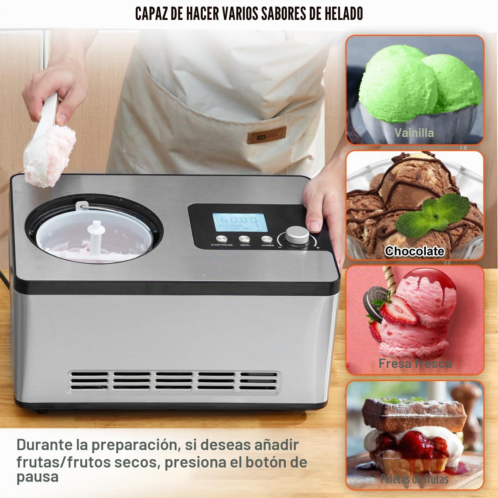 VEVOR Máquina Automática para Hacer Helados 2 L Heladera Profesional 180 W Máquina para Hacer Helados Eléctrica Pantalla LCD Preparación Rápida sin precongelación para Hacer Sorbetes de Yogur Helado