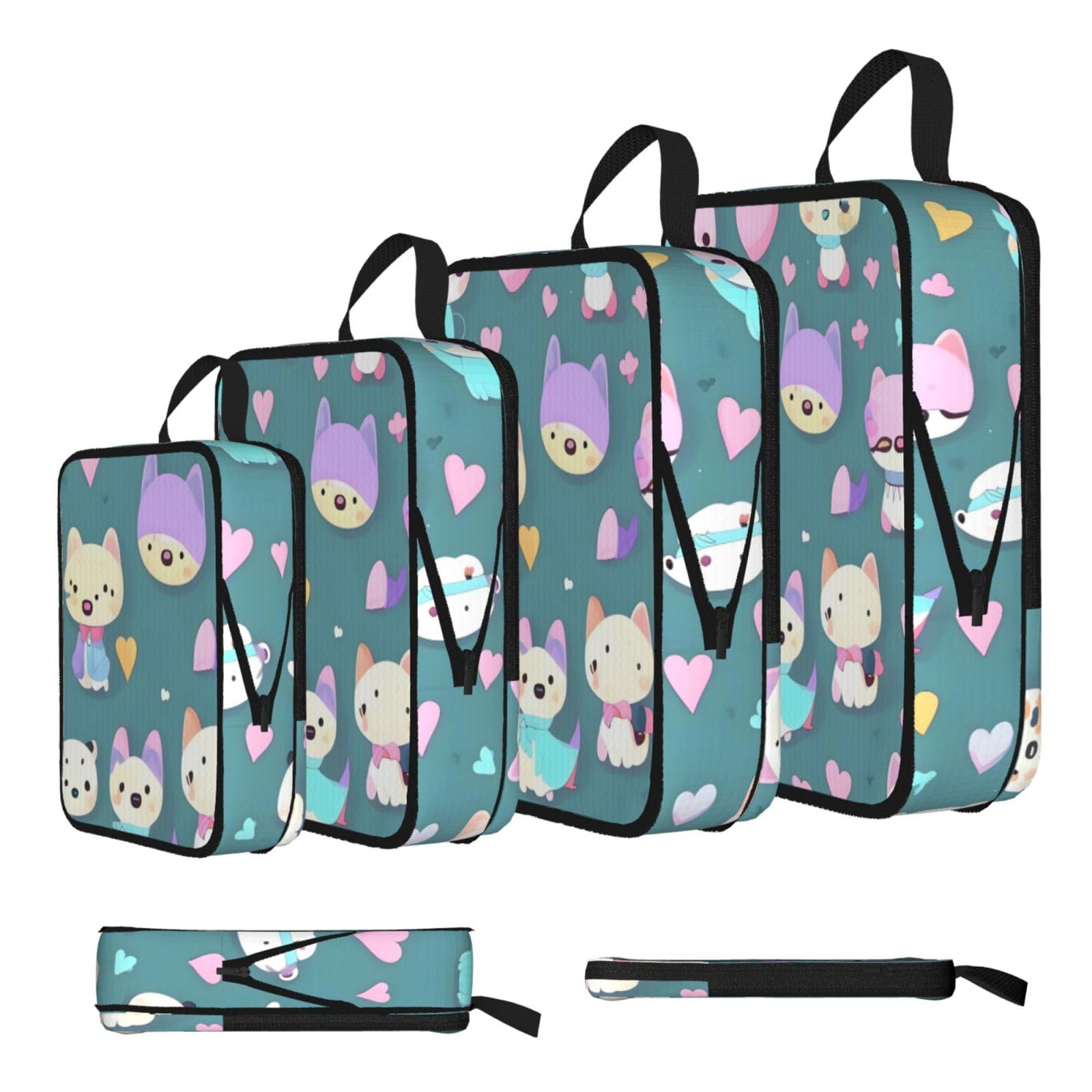 Sxzvvbn Black Cute Little Fox Compression Packing Cubes 4 Piece Set