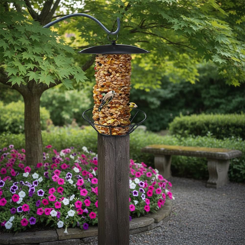 Zylinder Vogelfutterhaus aus Metall für Fettfutter, Robustes Design mit Wetterschutz, einfache Montage für Garten und Hinterhof, schwarz