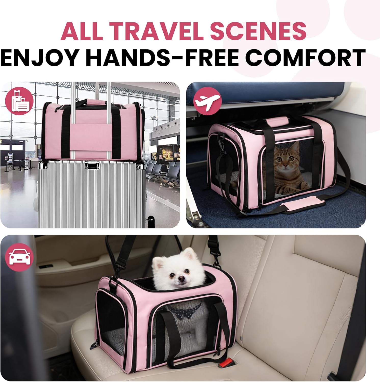 Soft-Sided Cat Carrier Expandable Pet Carrier Airline Approved Mesh Travel Carrier Up to 22lbs for Cats Small Dogs Collapsible Escape-Proof with Shoulder Strap (20x13x13 Pink)