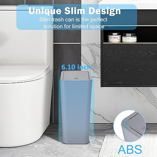 Miniatura 4 de Cubo de basura pequeño con tapa para baño, 10 litros2.6 galones, papelera delgada con tapa desplegable para dormitorio, oficina, cocina, sala de