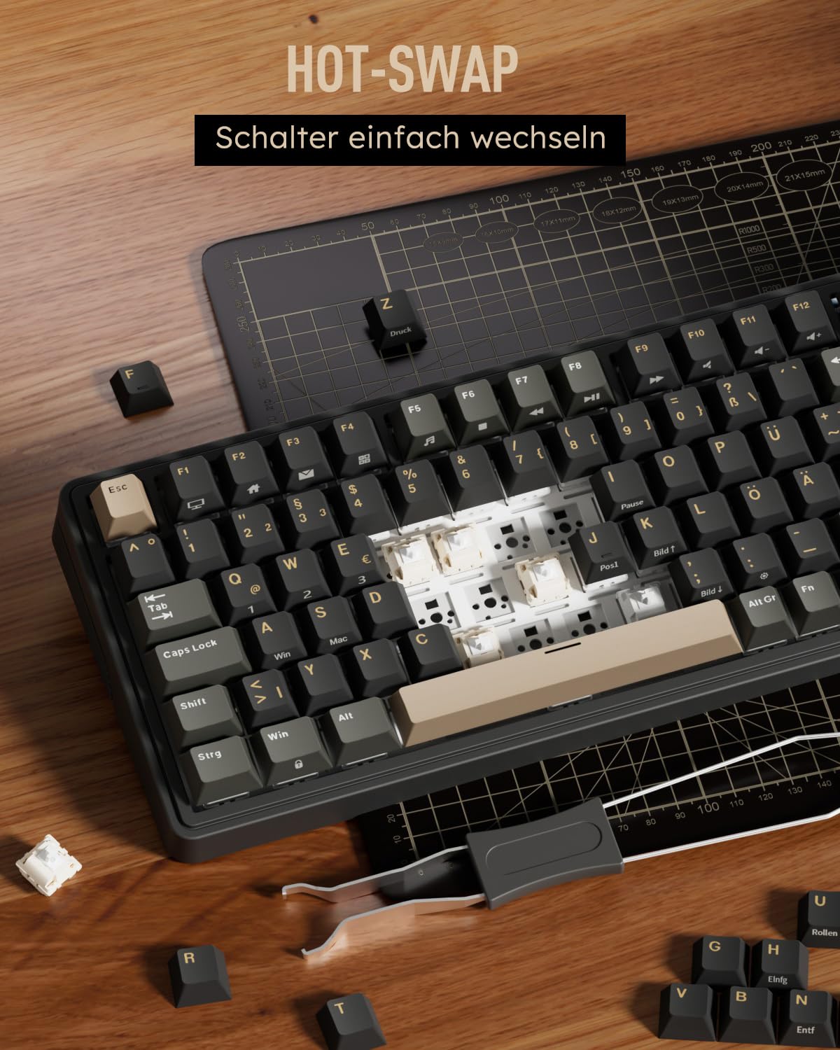 RK ROYAL KLUDGE M100 Mechanische Tastatur Kabellos 96% Gasket Gaming Tastatur QWERTZ mit Nummernblock BT/2.4Ghz/USB-C RGB 8000mAh Hot Swap Creamy Switches Schwarz