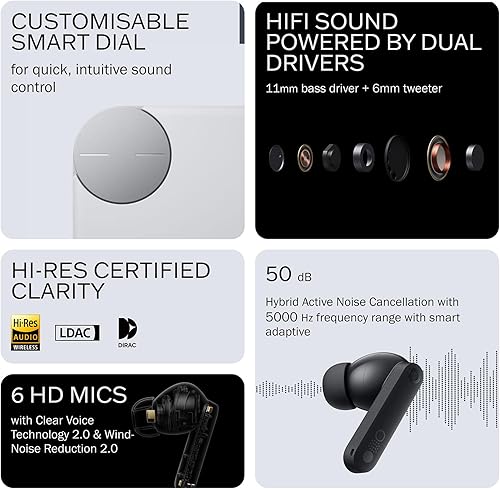 Miniatura 2 de CMF Buds Pro 2 - Auriculares inalámbricos con dial inteligente, auriculares híbridos con cancelación de ruido de 50 dB, Bluetooth 5.3, graves de