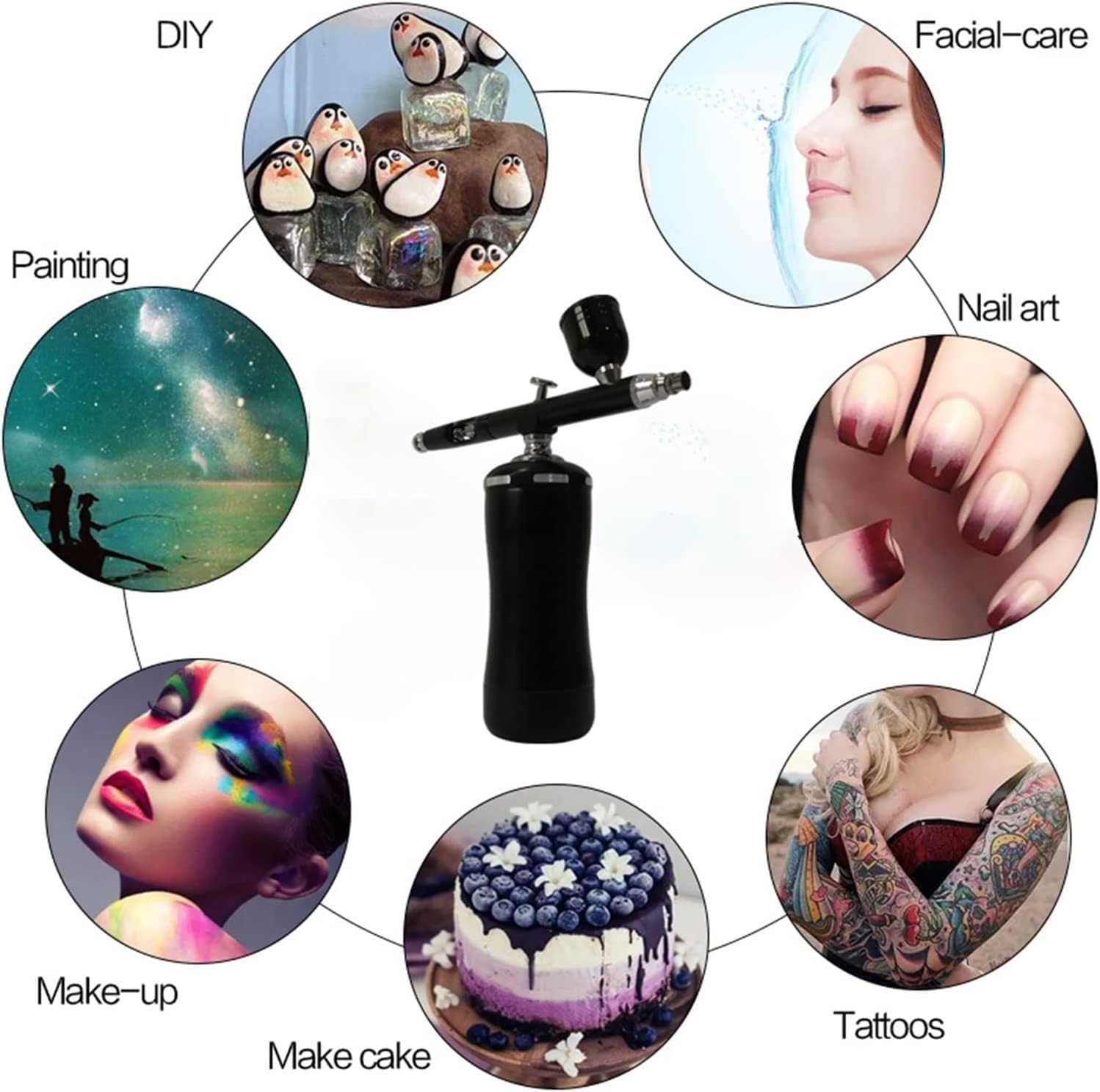 Airbrush Kit Airbrush Compressor Multi-Functional Portable Spray Gun for Makeup Nail Art Tattoo for Nail Art, Makeup, Painting, and Cake Decorati(Black)