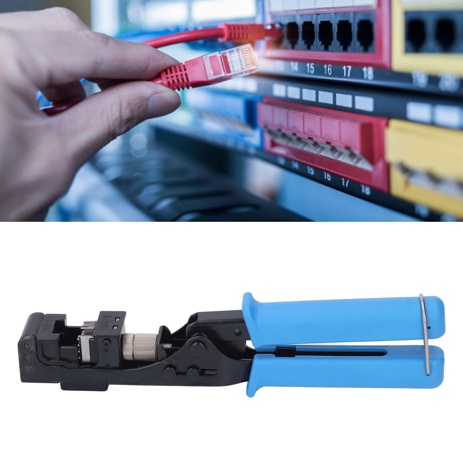 Drfeify 90 Grad Abgewinkeltes Speed-Terminierungswerkzeug, A3-Stahl mit Verstellbarer Basis für Cat5e Cat6 Cat6A -Buchsen und Netzwerkkabel