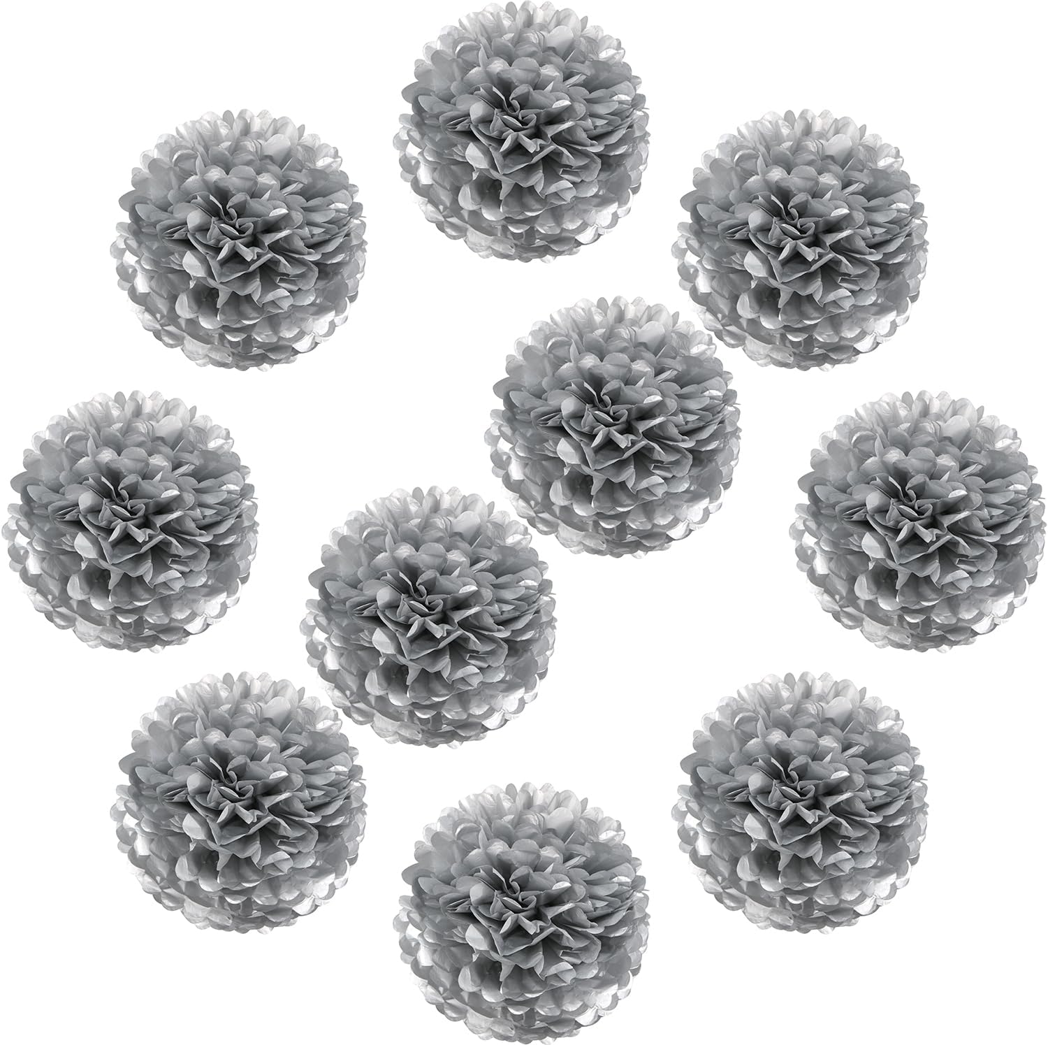 Lightingsky 10pcs Paper Tissue Pom Poms DIY Flowers Ball for Wedding Party Home Decoration (6 inch, Silver)