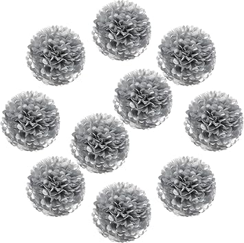 Lightingsky 10pcs Paper Tissue Pom Poms DIY Flowers Ball for Wedding Party Home Decoration 8 inch, Silver