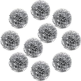 Lightingsky 10pcs Paper Tissue Pom Poms DIY Flowers Ball for Wedding Party Home Decoration (14 inch, Silver)