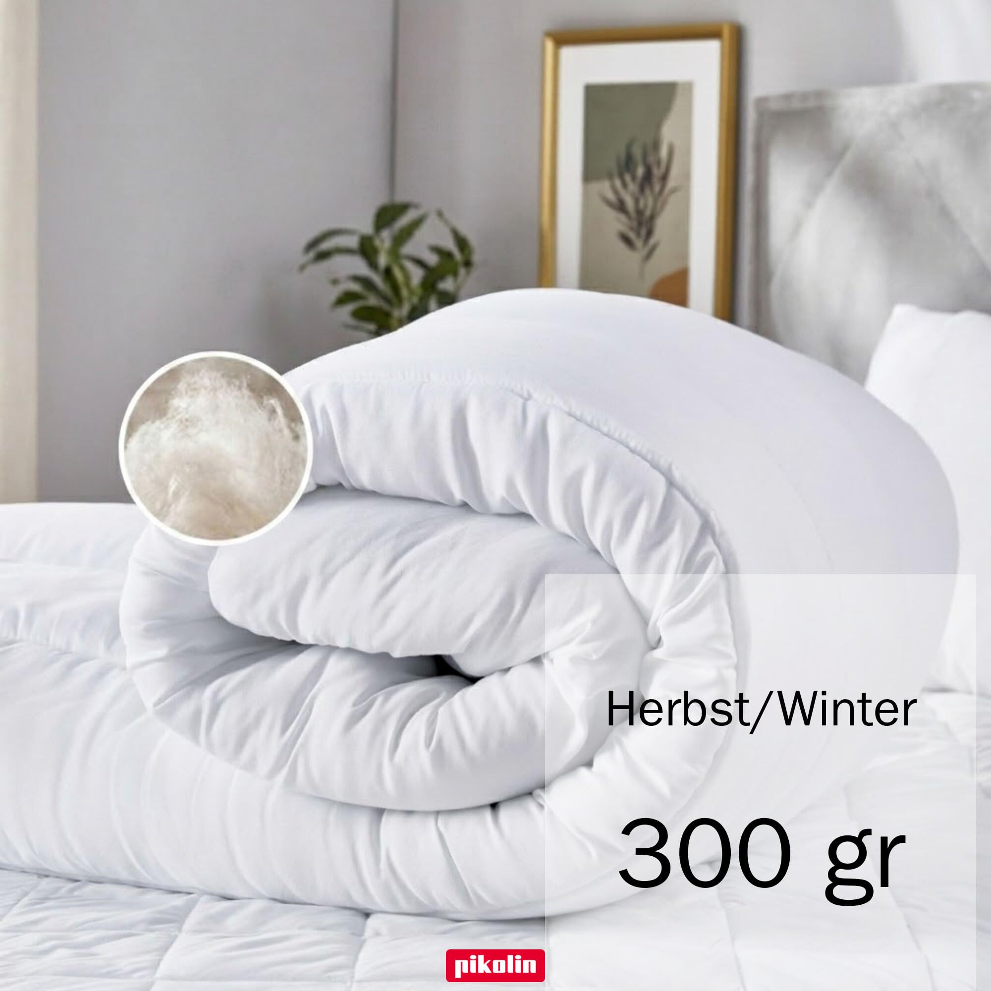 PIKOLIN Bettdecke 200 x 200 cm. Winter-Steppdecke mit 300g Aloe Vera Faserfüllung, Hautfreundlich und Atmungsaktiv, Für Sensible Haut, Hochwertige Schlafdecke, Hypoallergen