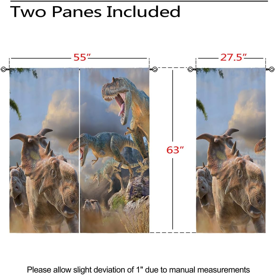 Raptor Blackout Curtains for Girls Boy Home Decor, Dinosaur Jurassic Wild Forest Animal Wild Rod Pocket Thermal Insulated Drapes Darkening Window Curtain for Bedroom Living Room, 55 x 63 Inch