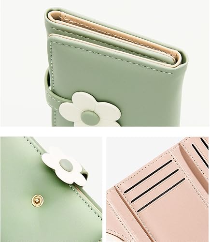 Miniatura 5 de LJCZKA Bonita cartera pequeña para niñas y mujeres, bloqueo RFID, piel sintética, tres plegadas, bolsillo para efectivo con tarjetero y billetera