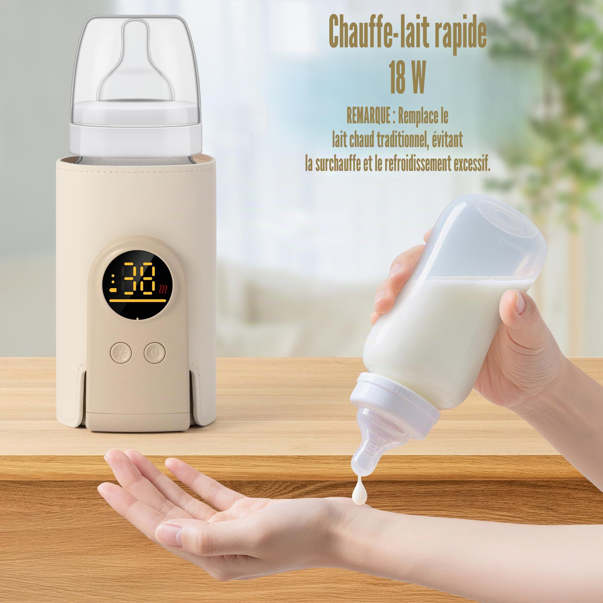 Chauffe-biberon portable réglable à 6 vitesses | Isolation de température précise avec lumière d'ambiance nocturne sans fil