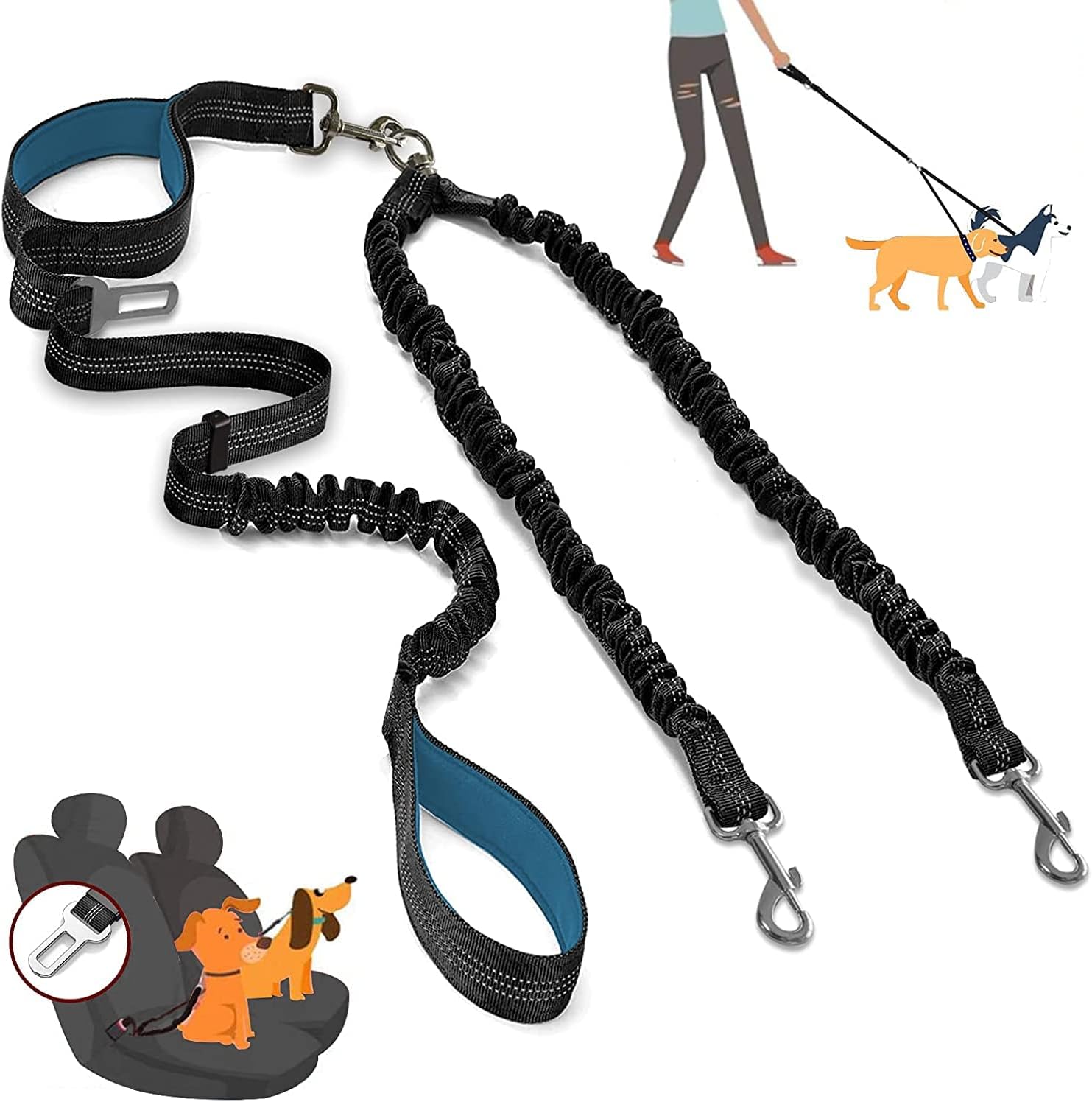 Kelivi Double Dog Lead, Dual Lead for Dogs No Tangle with Two Padded