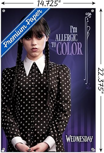 Miniatura 3 de Trends International Wednesday - Póster de pared con texto en inglés "I'm Allergic To Color", 14.72 x 22.37 pulgadas, paquete de póster premium y