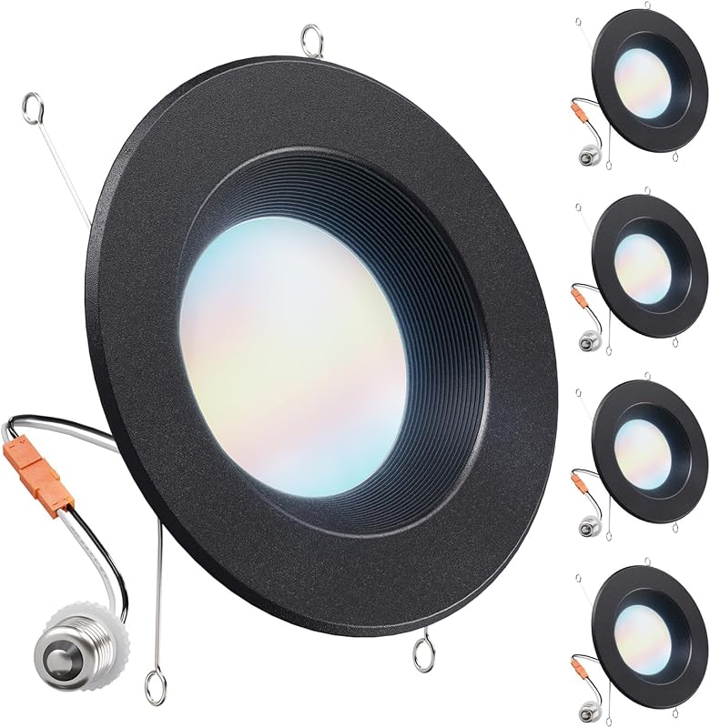 Sunco 4 Pack 6 Inch Black Retrofit LED Recessed Lights, 5CCT, 13W=120W | 965LM, Selectable CCT 2700K/3000K/3500K/4000K/5000K, Black Baffle Trim, Dimmable Retrofit LED Downlight for Recessed Cans