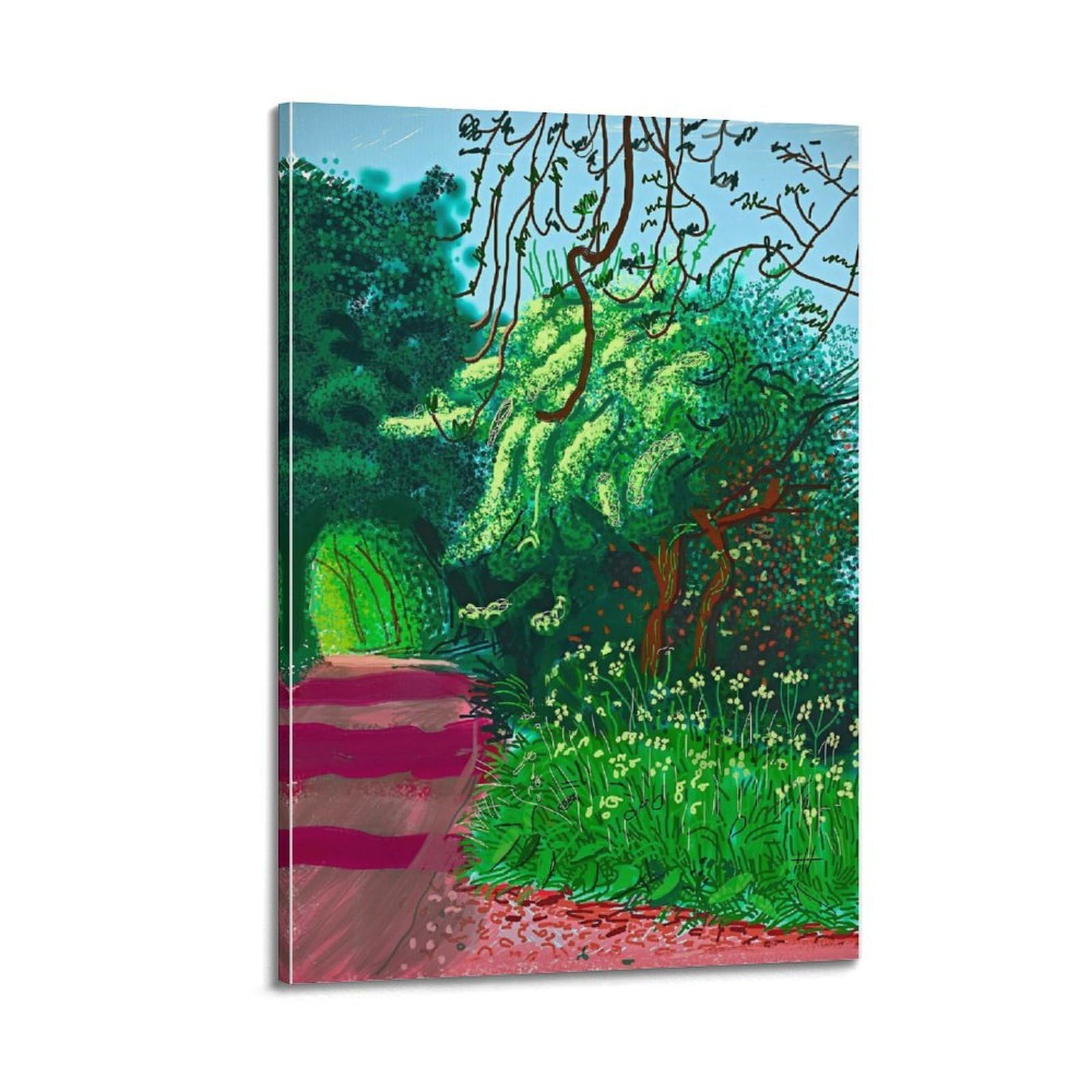 CKJenjBKm David Hockney Vintage AbstractWall Art Beige Posters Aesthetic Canvas Wall Art Print Home Decor for Bedroom Living Room12x18inch(30x45cm) Frame-style