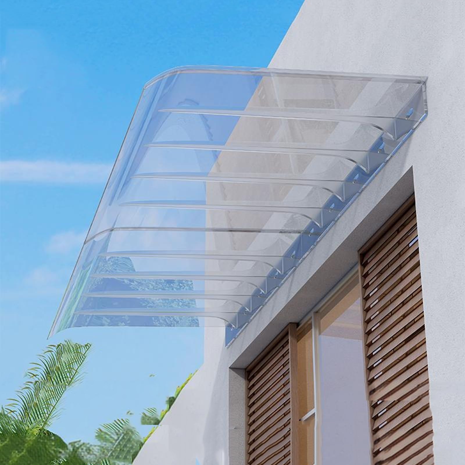 Auvent d'extérieur incurvé 50x210 cm abri de pluie transparent pour terrasse