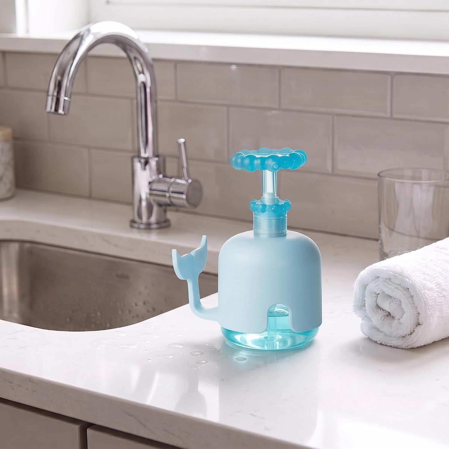Pund'it Soap Dispenser, Whale 16 Ounce Cute Bathroom Hand Soap Dispenser