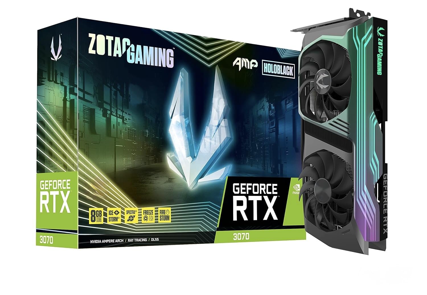 Z0TAC Gaming GeForce RTX 3070 AMP Holo LHR 8GB GDDR6 256-Bit Graphics Card, IceStorm 2.0 Cooling, RGB, HDMI 2.1, 3X DisplayPort 1.4a, Ray Tracing, VR Ready | PRE-Owned