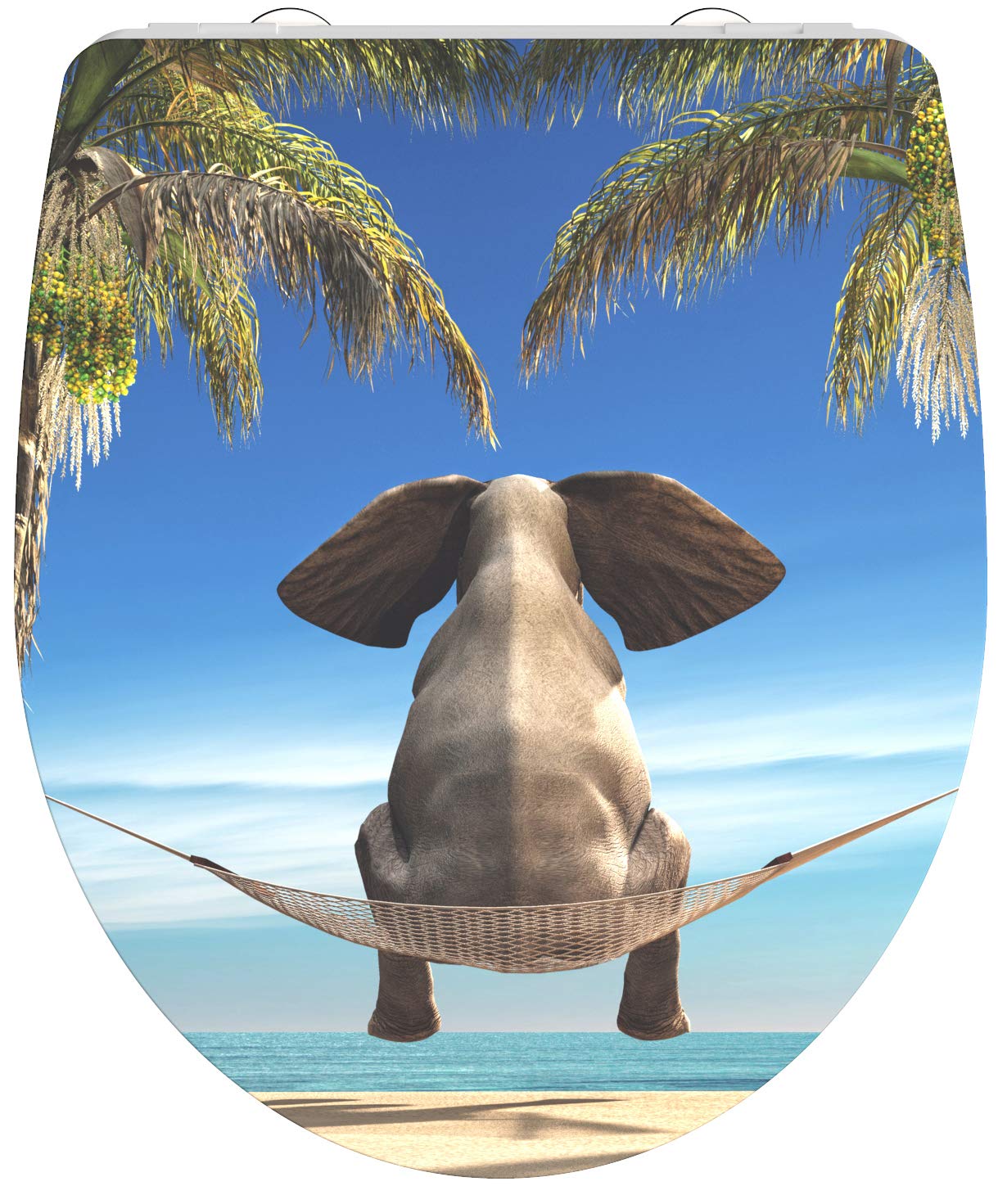 SchütteHappy Duroplast HG, high-Gloss Soft-Close Mechanism, Quick Release for Easy Cleaning, max. Load of The Toilet seat 150 kg, Elephant Motif 82580