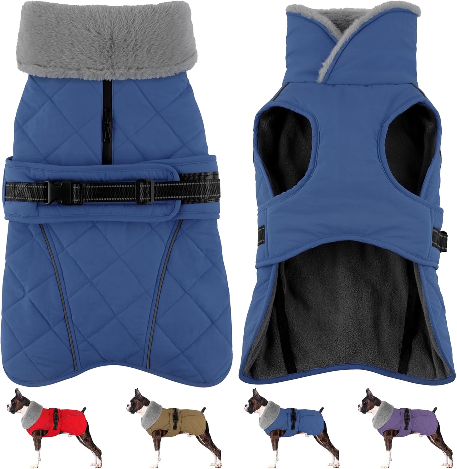 Petglad Dog Coat, Waterproof Dog Winter Jacket with Adjustable Buckle, Reflective Turtleneck Pet Snow Vest Warm Fleece Sweater for Small Medium Large Dogs - Blue, XL