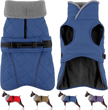 Petglad Dog Coat, Waterproof Dog Winter Jacket with Adjustable Buckle, Reflective Turtleneck Pet Snow Vest Warm Fleece Sweater for Small Medium Large Dogs - Blue, XL