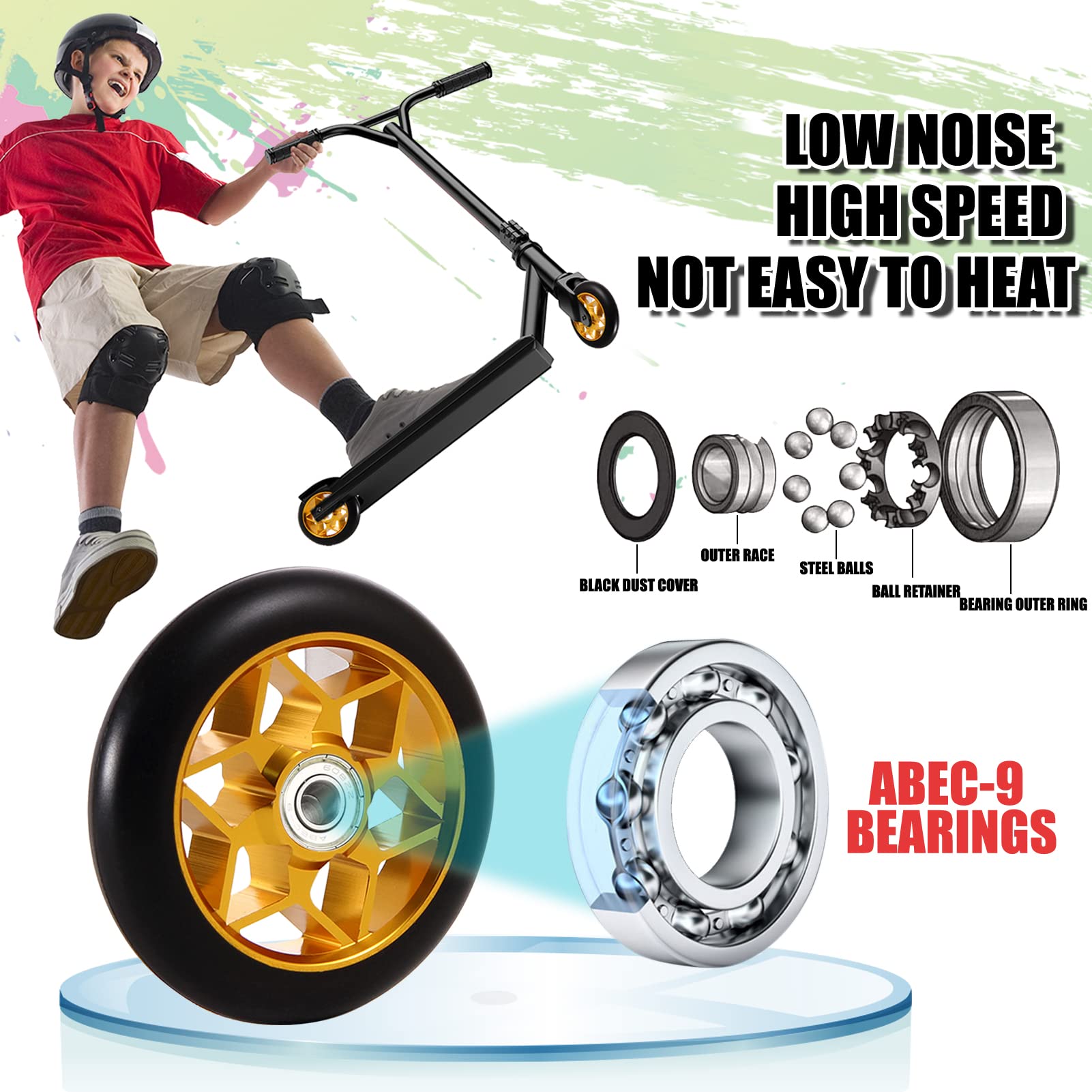 2 stuks Stunt Scooter wielen 110 mm, Scooter reservewielen, 88A wielen voor Stunt met ABEC-9 lagers, aluminium spakenkern, vervangende wielen, Scooter wielen Compatibel voor allerlei Scooter (Zwart 2 stuks Stunt Scooter wielen 110 mm, Scooter reservewielen, 88A wielen voor Stunt met ABEC-9 lagers, aluminium spakenkern, vervangende wielen, Scooter wielen Compatibel voor allerlei Scooter (Zwart