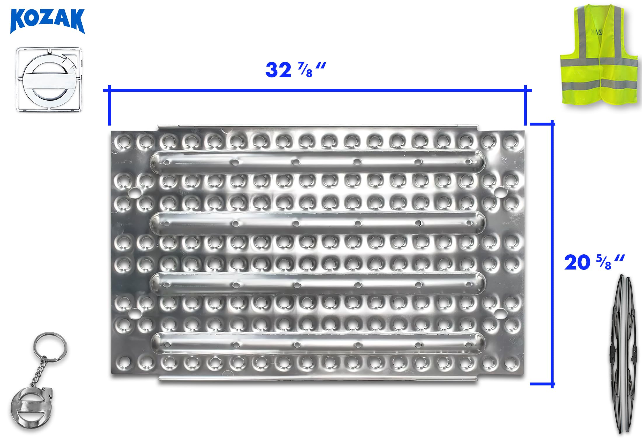 KOZAK Aluminum Deck Plate Catwalk 20500764 Compatible with Volvo VNL 2004-2024 Includes Logo, 2X 22 Windshield Wipers, Keychain and Reflective Vest