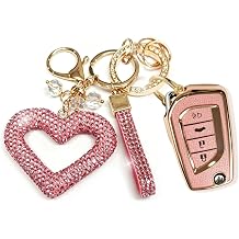 Key Fob Cover with Heart Diamond Keychain for Toyota Pink