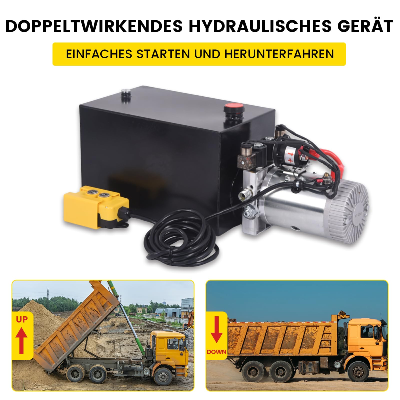 Groupe hydraulique à double action 15 l 12 V 1600 W Pompe hydraulique pour chariot élévateur, plate-forme élévatrice