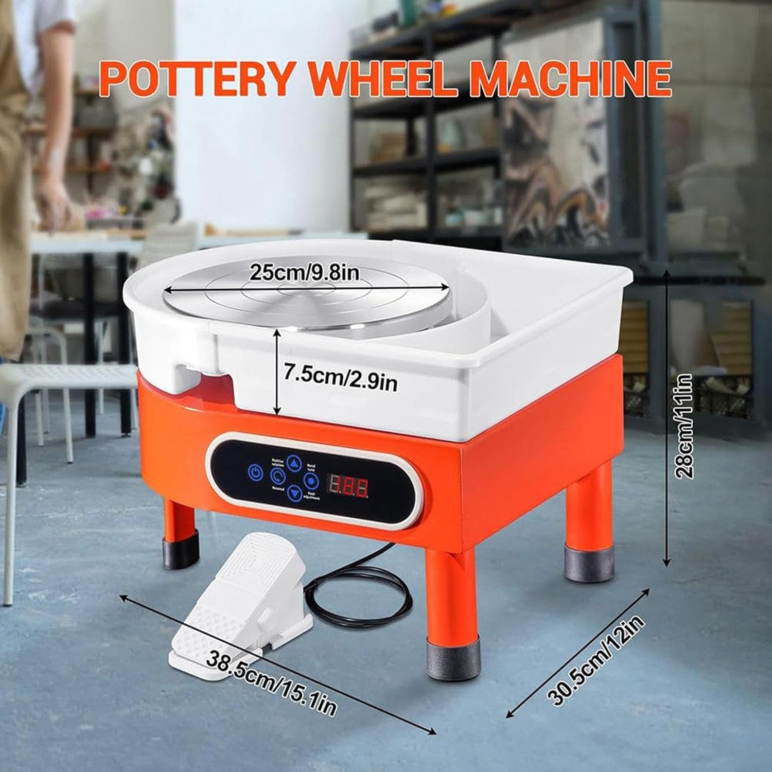 350w Electric Potter's Wheel Machine, 25cm Turntable/LCD Touch Screen, Detachable Basin & Foot Pedal, for Adults & Beginners Art Craft (Orange)