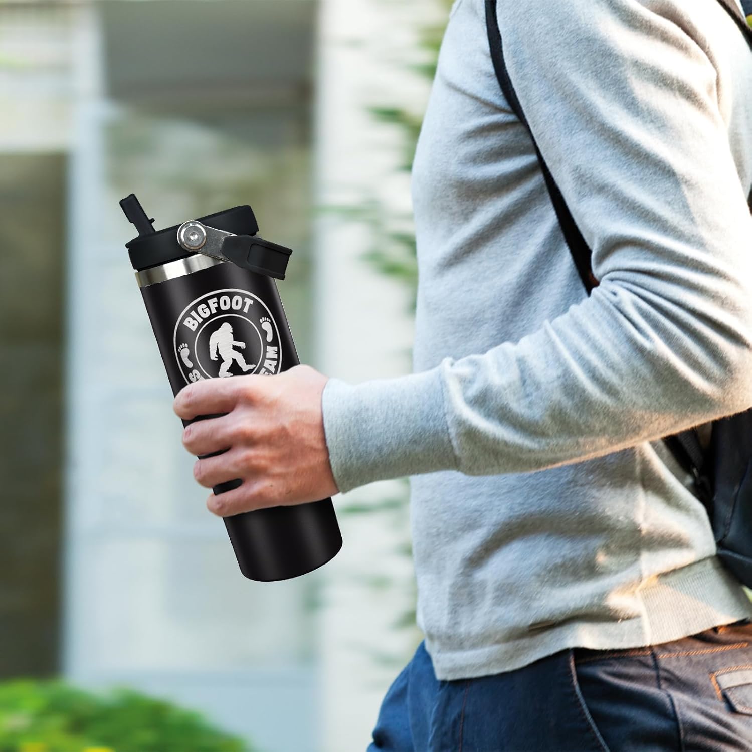 Bigfoot Gifts for Men Women, Funny Big Foot Lover Gift Ideas Sasquatch Tumbler Insulated Water Bottle Stainless Steel Travel Cup with Handle and Straw, 30 oz Leak Proof Coffee Mug Keep Drink Cold - Image 7