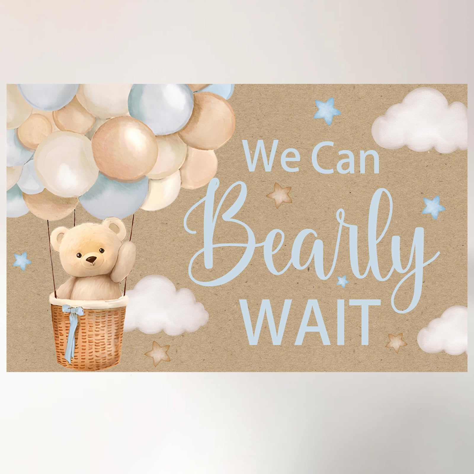 Photo 1 of We Can Bearly Wait Banner for We Can Bearly Wait Baby Shower Decorations Blue Bear Backdrop for Bear Baby Shower Decorations
