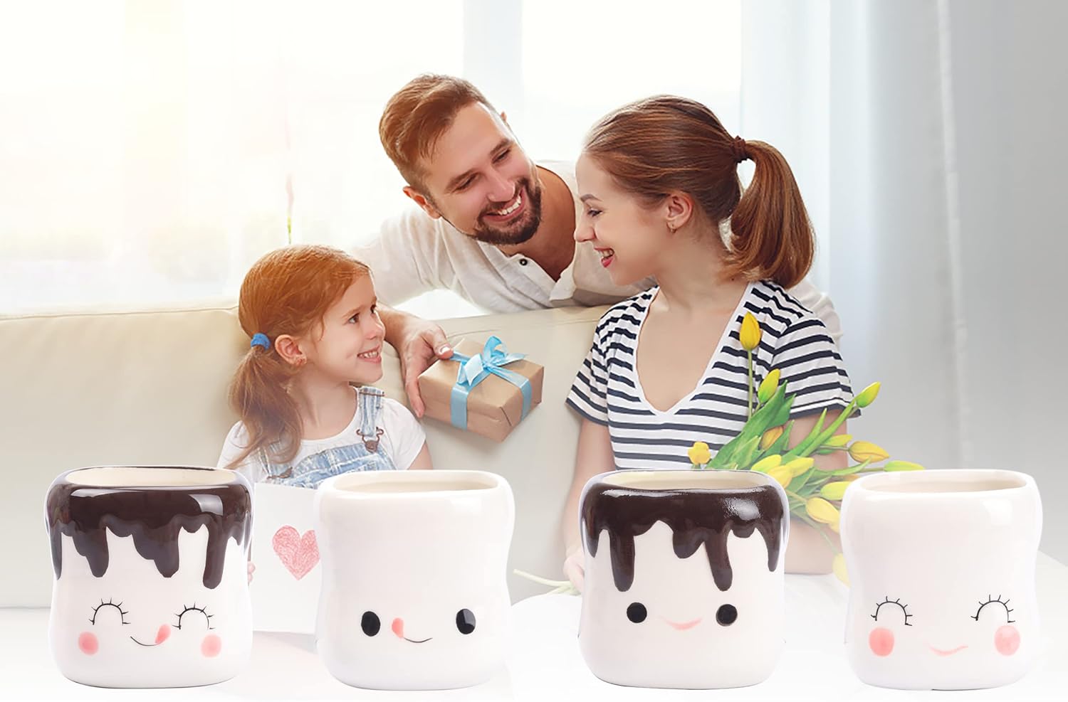 Marshmallow Mugs Set of 4 Cute Marshmallow Cups for Kids Hot Chocolate Cocoa Mugs Gifts for Kids Women Christmas Mother's Day Cute Mug 6OZ - Image 7