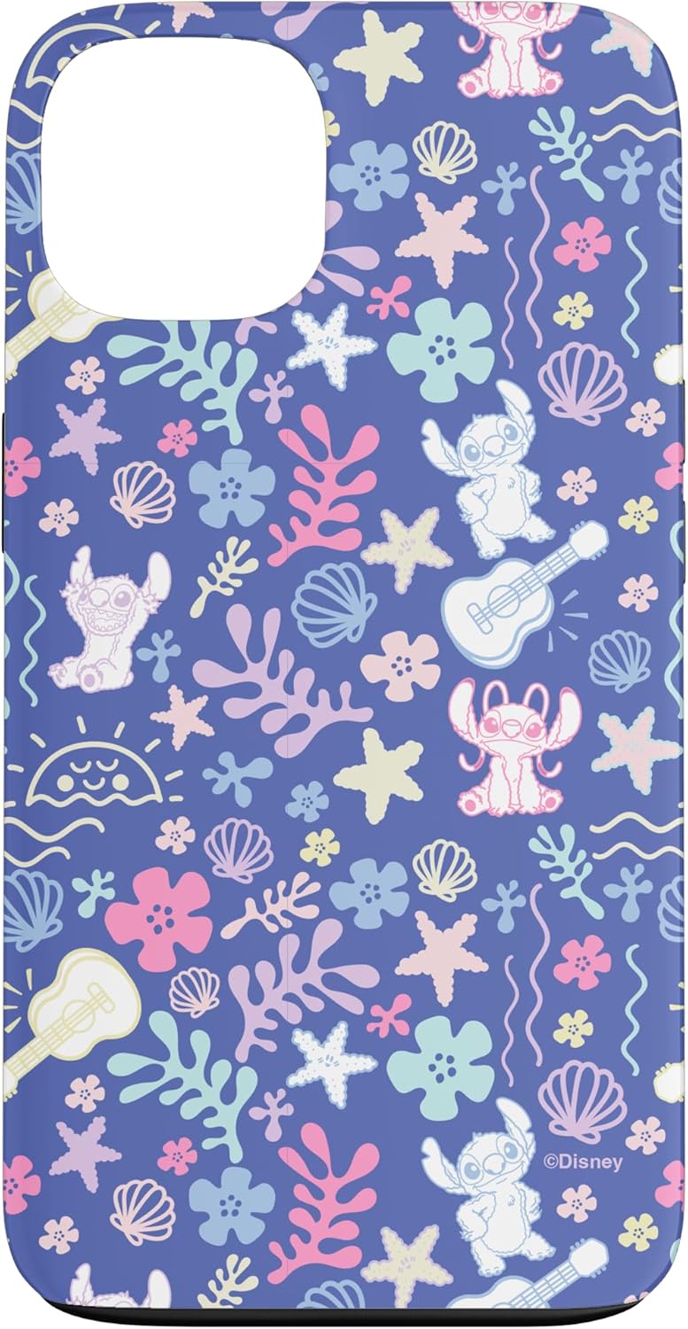 Disney Stitch & Angel Fluffy Summer Ocean Vibes Pattern Case for iPhone 16
