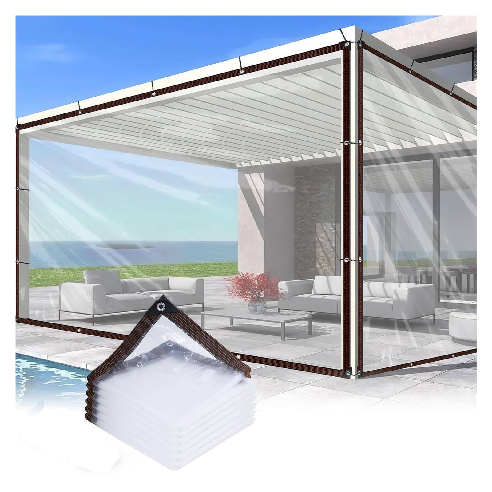 GJZQDKX Clear Waterproof Tarpaulin Sheet HeavyDuty Outdoor Transparent Cover for Balcony Porch Window 5x10m (16.4x32.8ft) Tarps