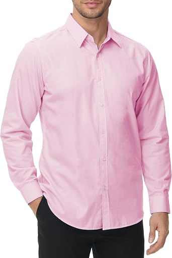 MUSE FATH Mens Long Sleeve Slim Fit Dress Shirts Stain Shield Solid Formal Shirt Business Casual Button Down Shirts