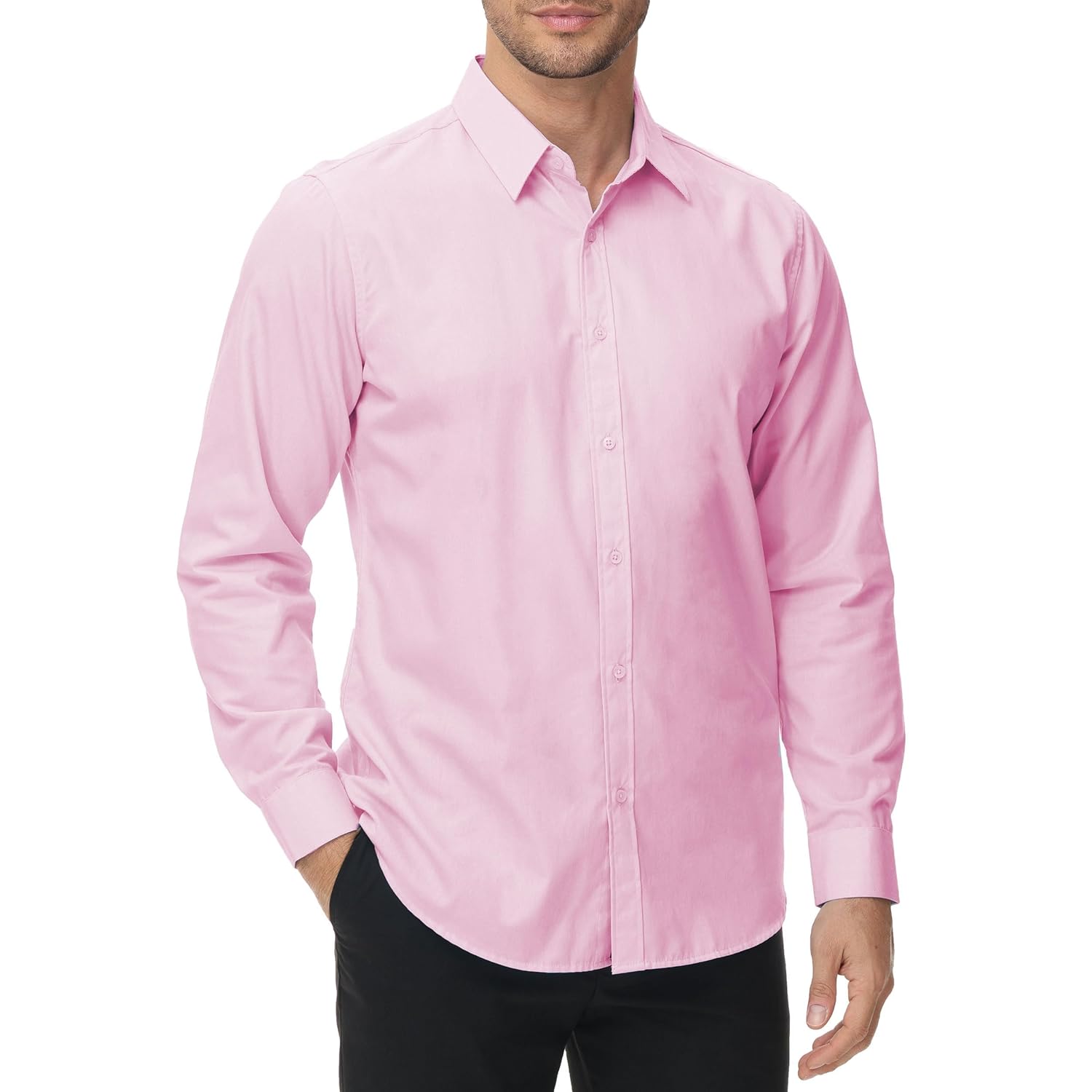 MUSE FATH Mens Long Sleeve Slim Fit Dress Shirts Stain Shield Solid Formal Shirt Business Casual Button Down