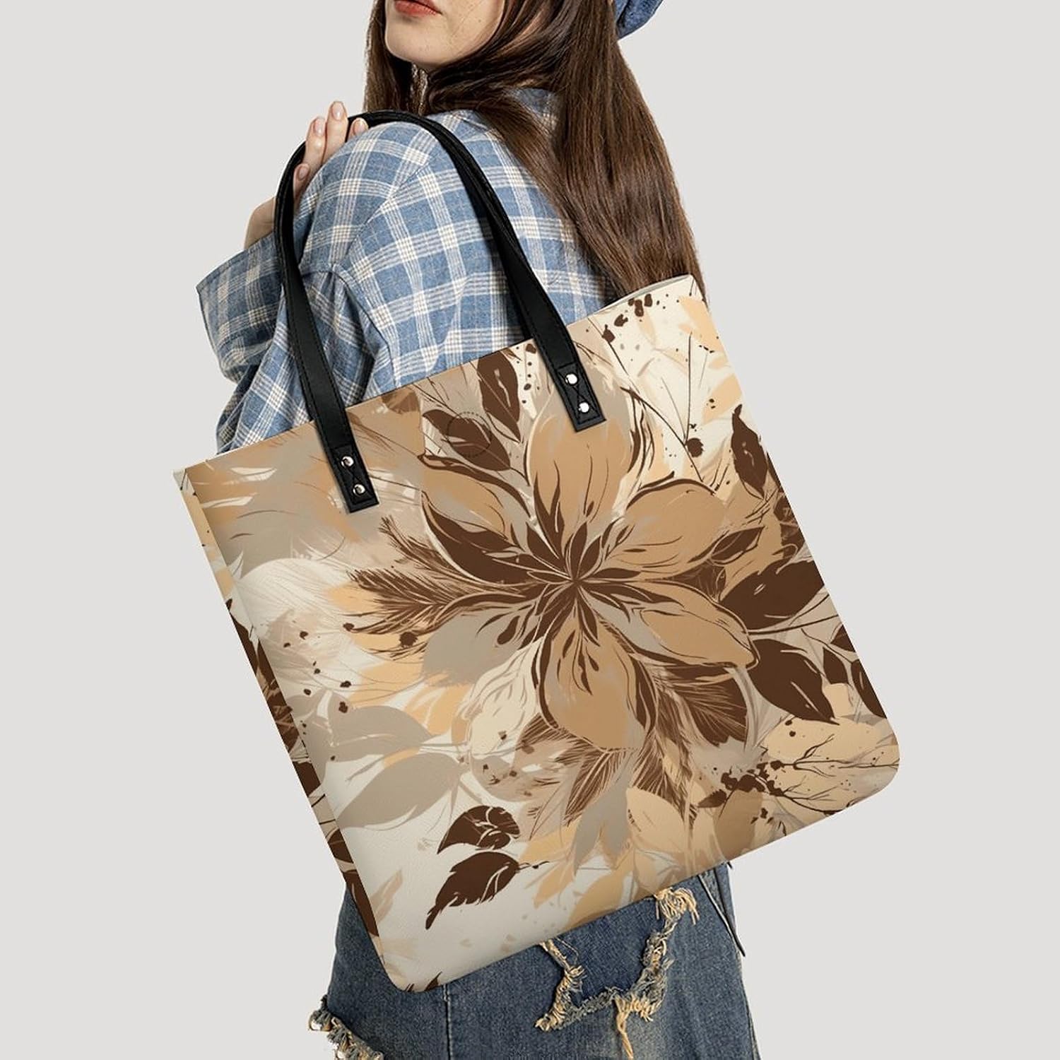 Brown Leaves Handbags Large Capacity, Tote Bag Stylish Slouchy, Shoulder Bags for Work Beach Travel And Shopping Grocery.