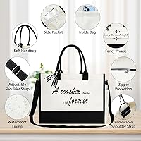 Vista 2 de Phrase Canvas Beach Bag,Zipper and Slide Pockets,Stylish Canvas BagShoulder Strap and Bottom Support, Office Handbag