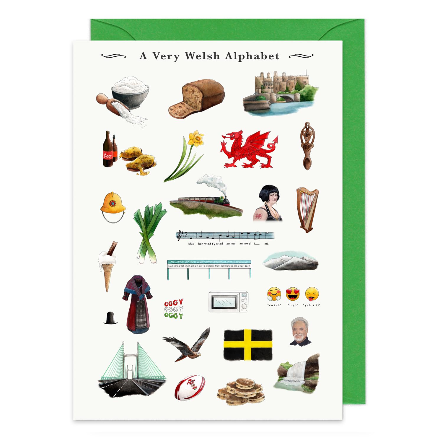 Welsh Alphabet Greeting Card Pack. Pack of 5 Blank Note Cards. St David's Day Cards. New Home in Wales Card. Birthday Card, Thank you Card, Leaving Card or Moving Card Pack.