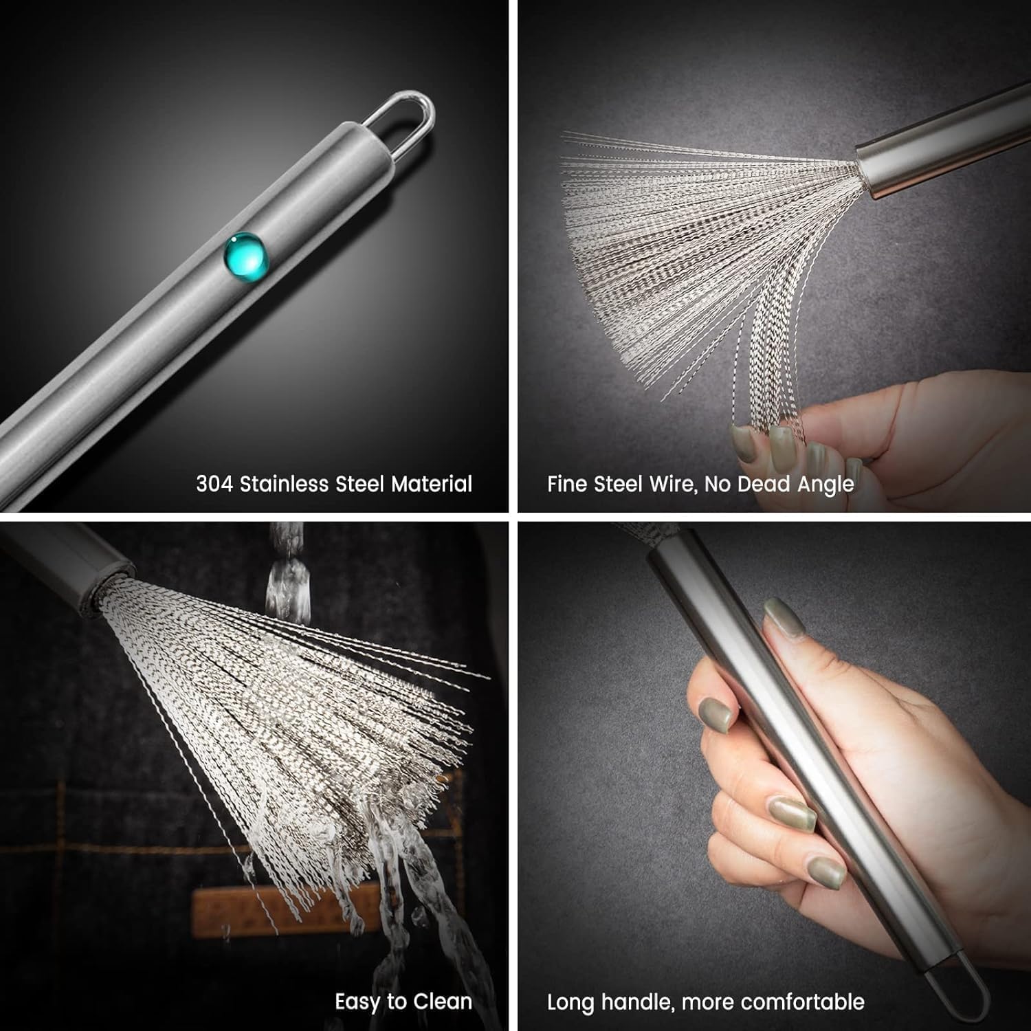 HETVIN Wire Brush Stainless Steel Cleaning Brushes Cast Iron Scrubber for Pots Efficient Dish Scraper with Long Handle Grip - Dust Cleaner for Home (3) 4