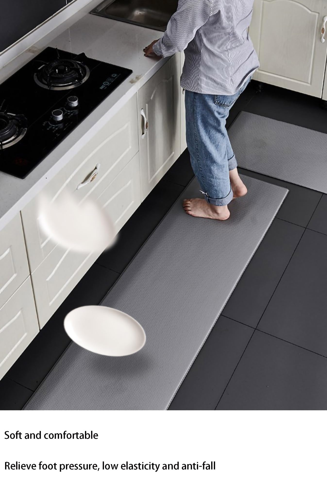 Colchones de gimnasio para pisos pesados Alfombra suave antifatiga acolchada for escritorio, ergonómica, antideslizante, cómoda alfombra de cocina, impermeable for el hogar, garaje y oficina(Grey,44x1