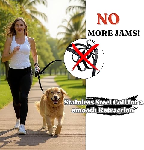 Miniatura 5 de Correa retráctil para perro con linterna LED, correa larga sin enredos de 10 pies, agarre antideslizante, correa retráctil para perros pequeños de
