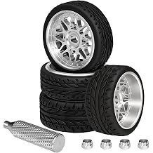 4Pcs 25mm Rc Drift Wheels & Logo Drift Car Tires for 1/24 1/28 Wltoys, [2N+2W] Aluminum Alloy Rims with High Grip Tires Simulated Tire Tread Racing Tyre for Mini-Q HGD1 Wltoys K969 K989 k929Silver