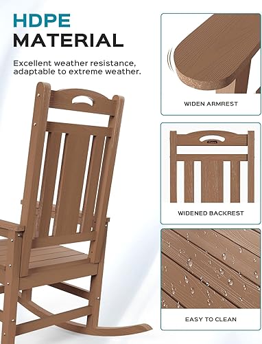 Miniatura 5 de Ciokea Mecedora de gran tamaño para exteriores, silla mecedora de polietileno de alta densidad para exteriores, resistente a la intemperie, cómoda
