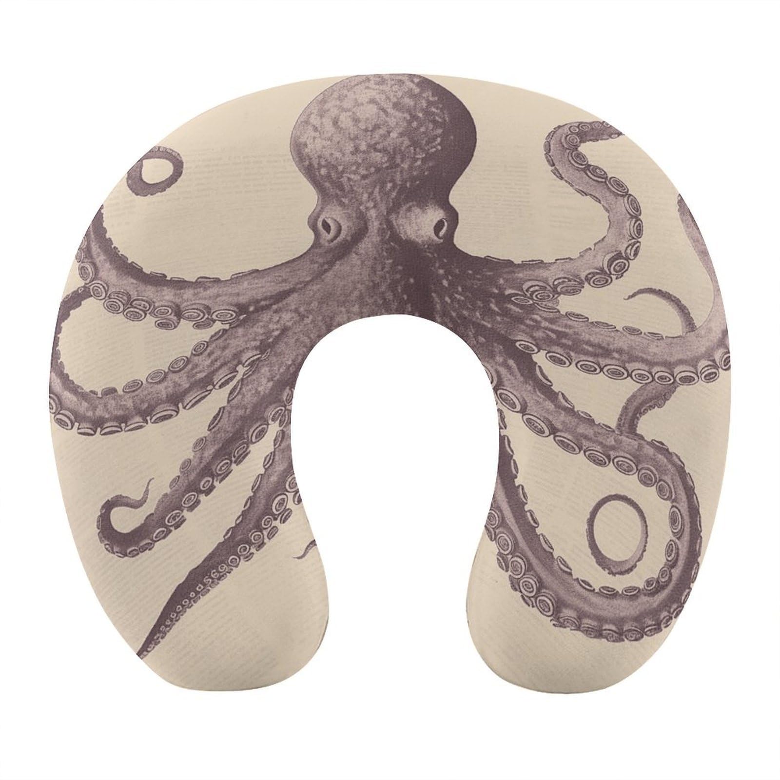 FekiLoot Vintage Octopus Travel Pillow,U Shaped Office Napping Pillow Support Neck and Head Comfortable Travel Neck Pillow U Shape Sleeping Essentials for Long Haul Flights