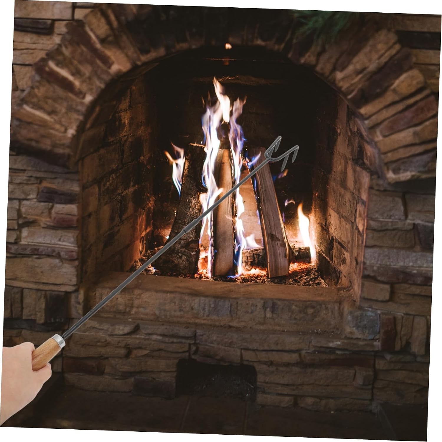 Alipis Fire Poker for Outdoor Fire Pit Long Handled Ash Removal Hook Charcoal Rake for Camping Bonfire Accessories